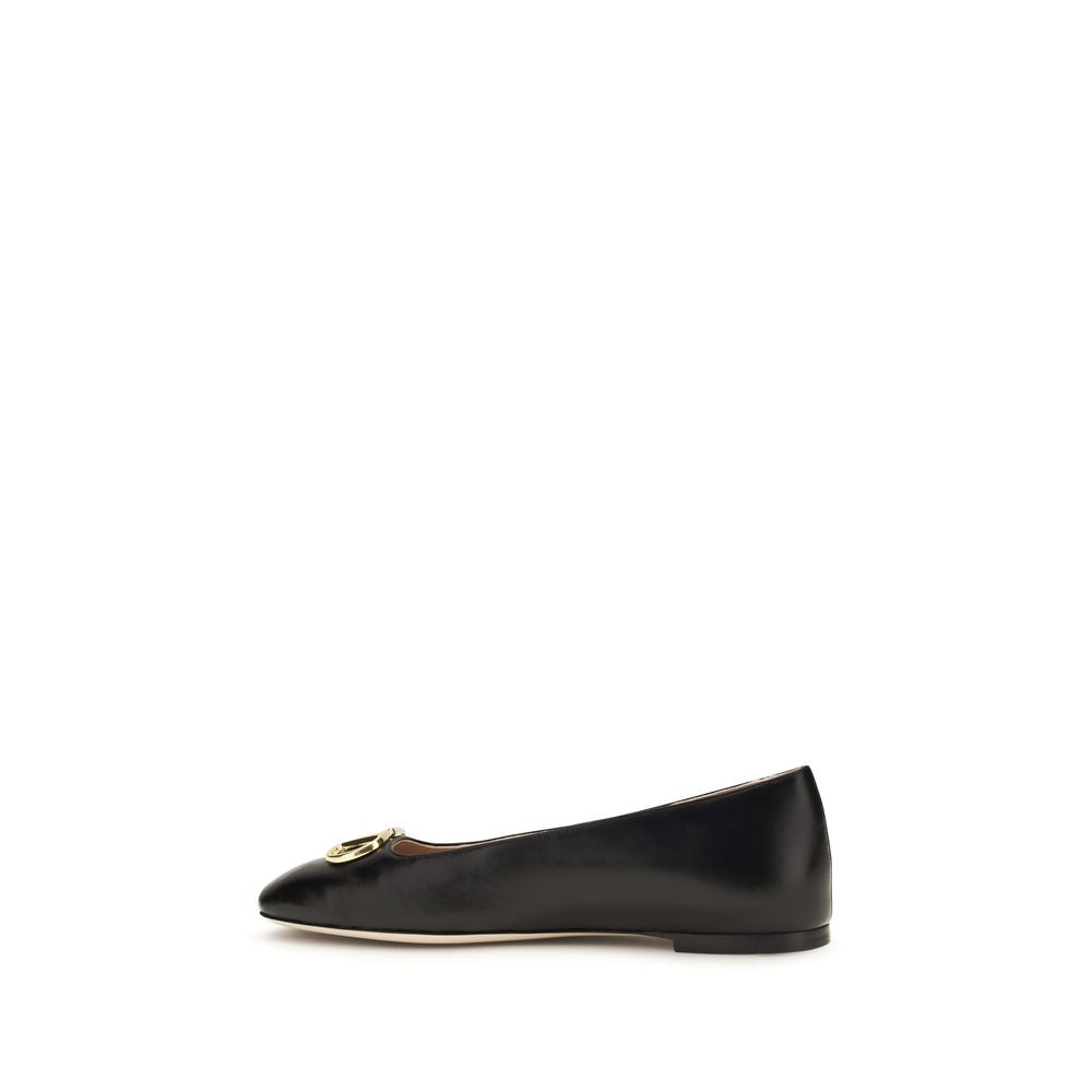 Valentino Garavani Black Calf Leather Bos Taurus Ballet Flats
