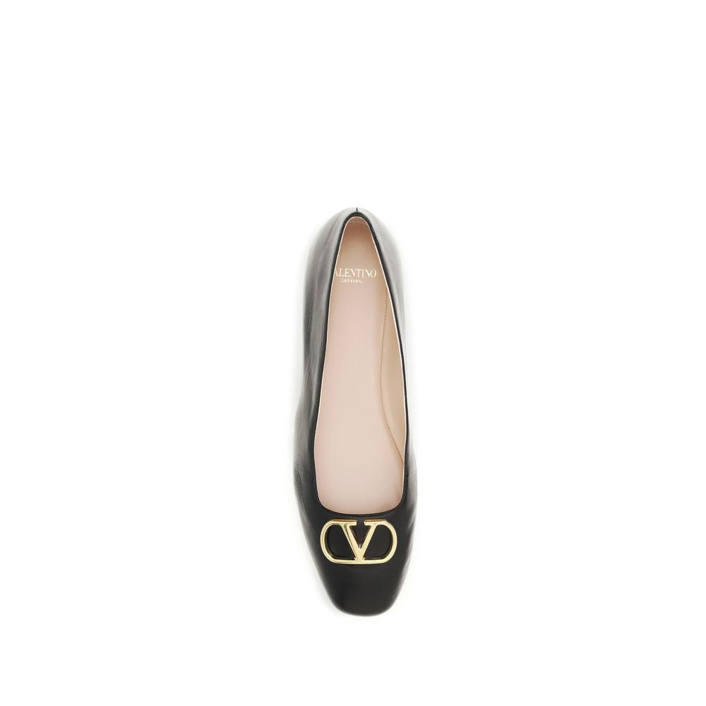 Valentino Garavani Black Calf Leather Bos Taurus Ballet Flats