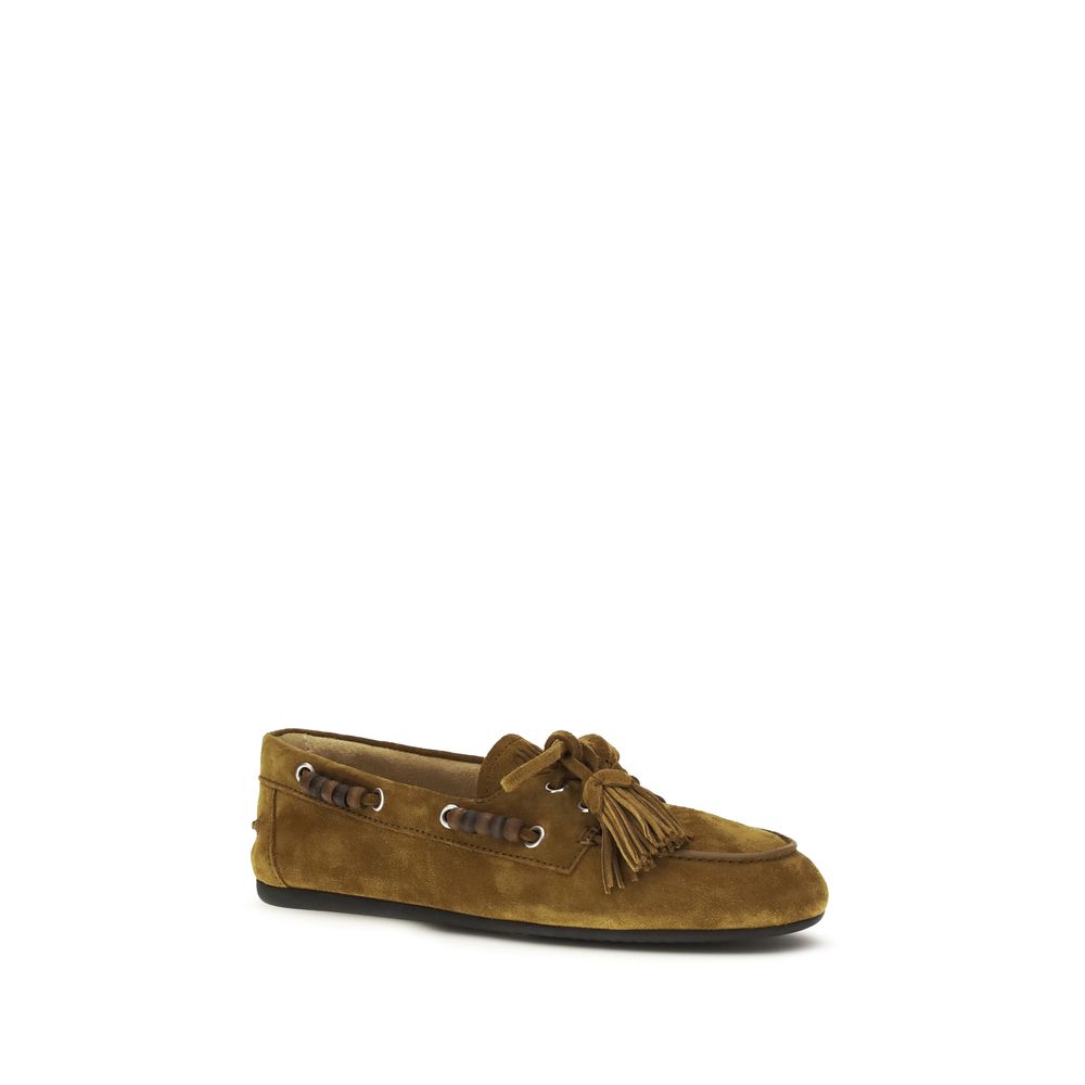 Miu Miu Beige Calf Leather Bos Taurus Slip-On Loafers