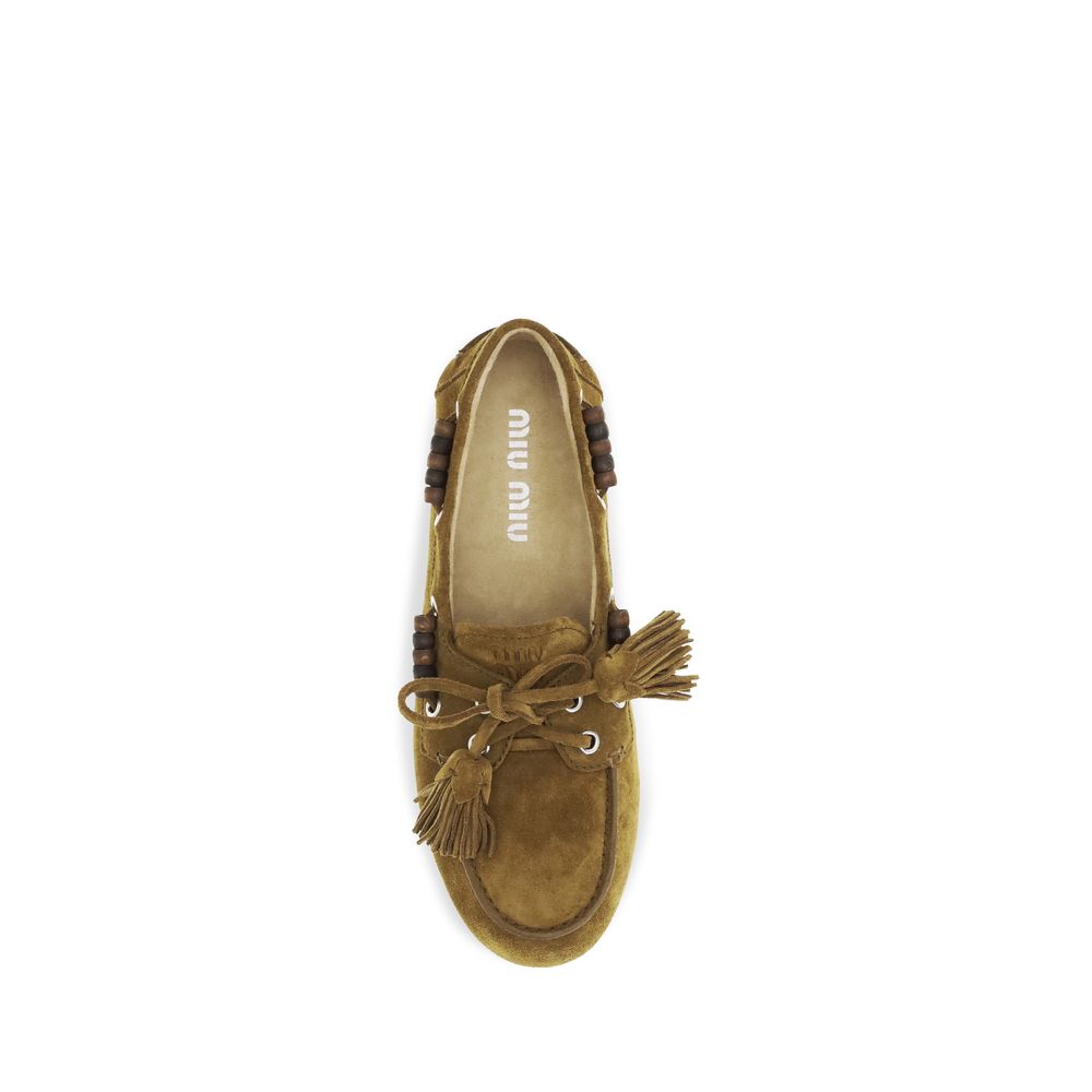 Miu Miu Beige Calf Leather Bos Taurus Slip-On Loafers