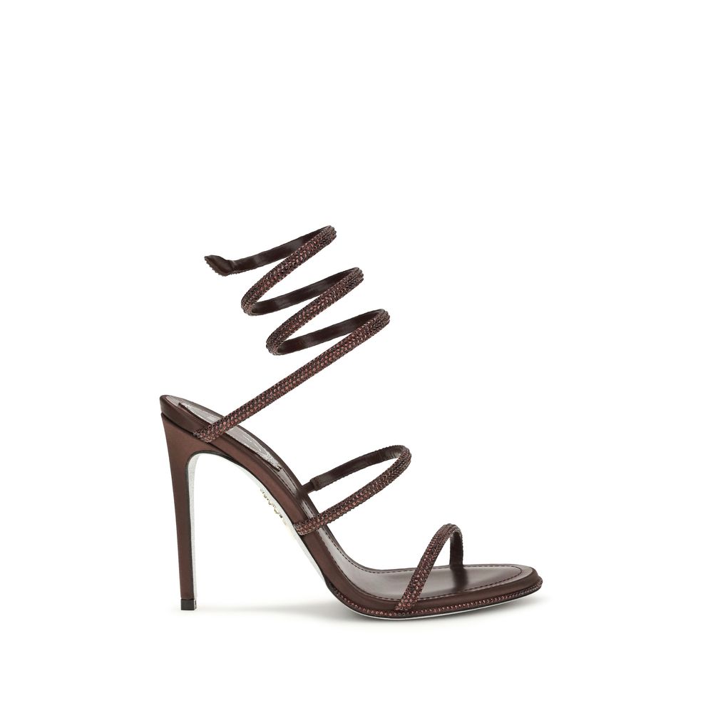 RENE CAOVILLA Brown Silk Stiletto Heel Sandals