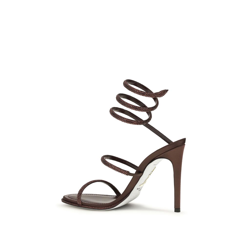 RENE CAOVILLA Brown Silk Stiletto Heel Sandals
