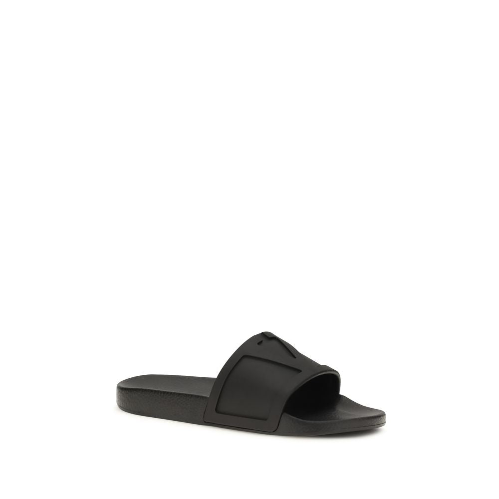 Valentino Garavani Black Rubber Flat Sandals