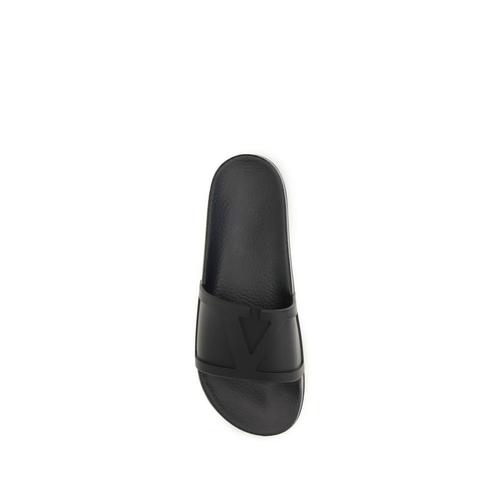 Valentino Garavani Black Rubber Flat Sandals