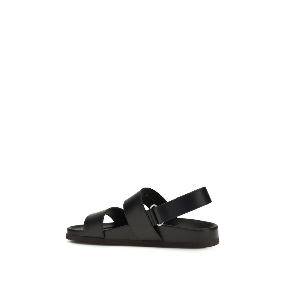 Valentino Garavani Black Calf Leather Bos Taurus Flat Sandals