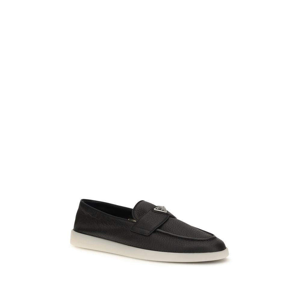 Prada Black Calf Leather Bos Taurus Slip-On Loafers