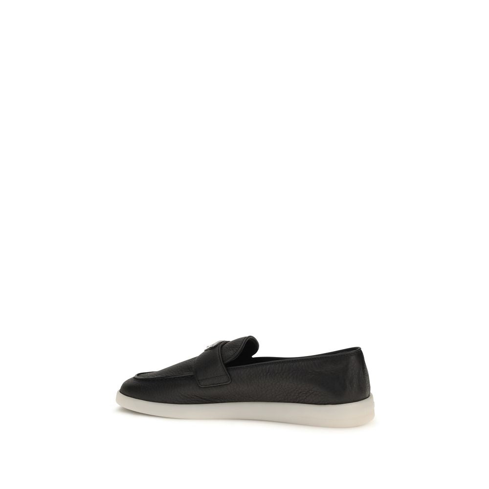 Prada Black Calf Leather Bos Taurus Slip-On Loafers
