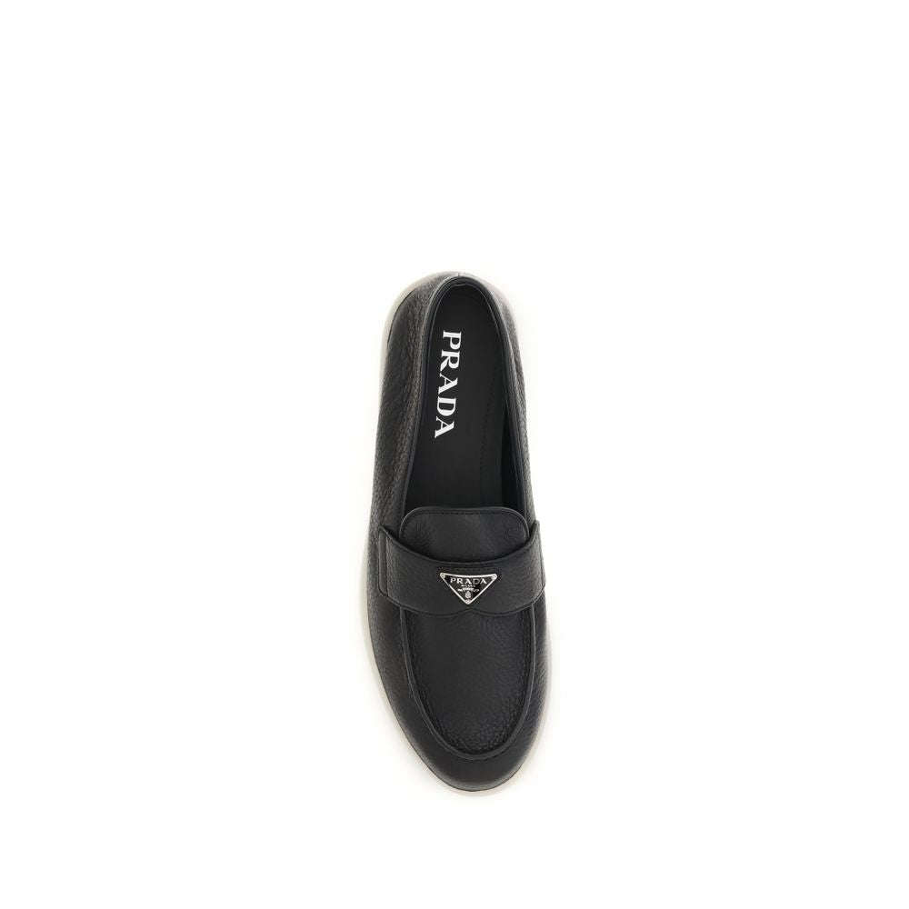 Prada Black Calf Leather Bos Taurus Slip-On Loafers