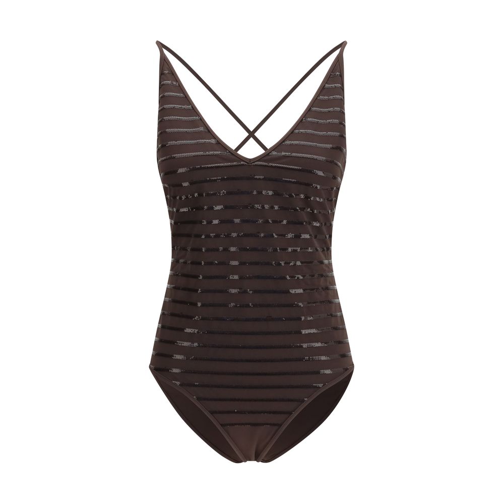 Brunello Cucinelli Brown Nylon One-Piece Swimsuit