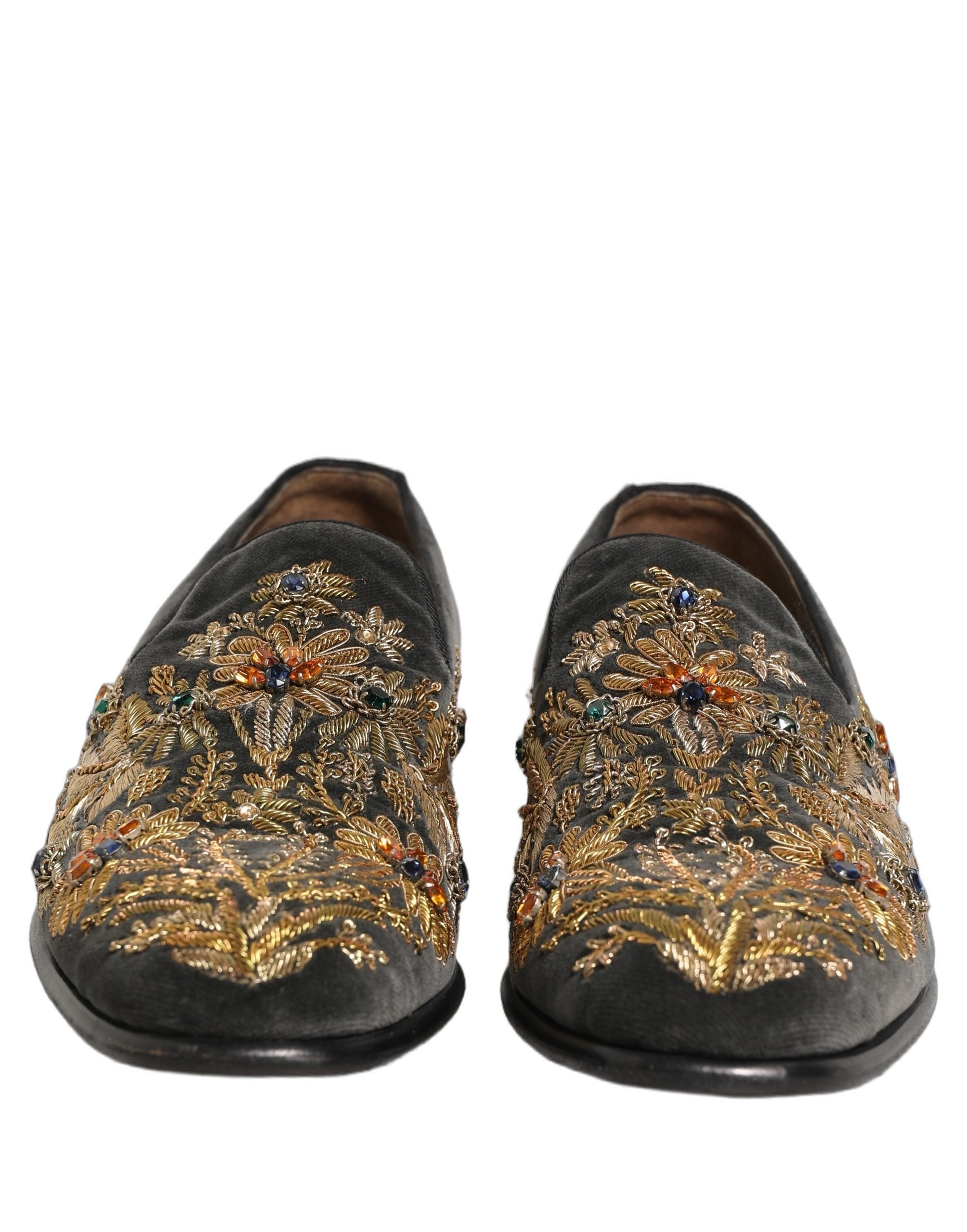 Dolce & Gabbana Black Velvet Embellished Dress Loafers Shoes