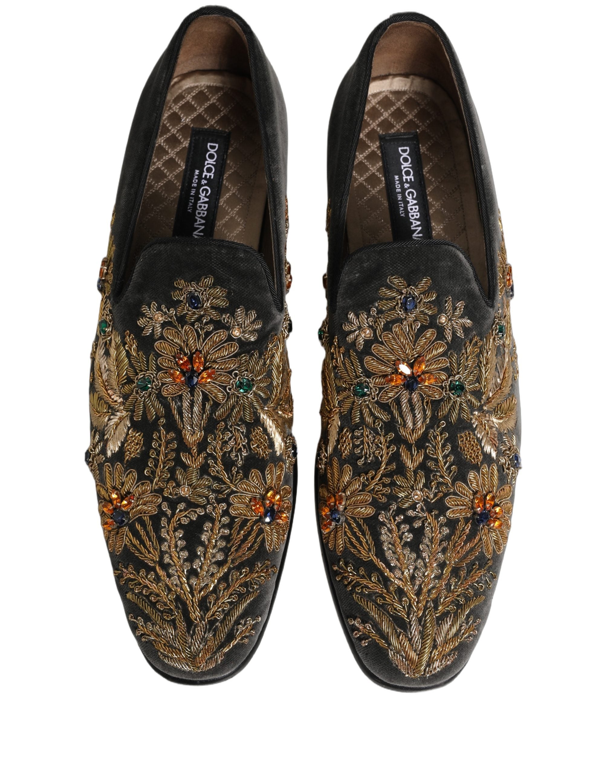 Dolce & Gabbana Black Velvet Embellished Dress Loafers Shoes