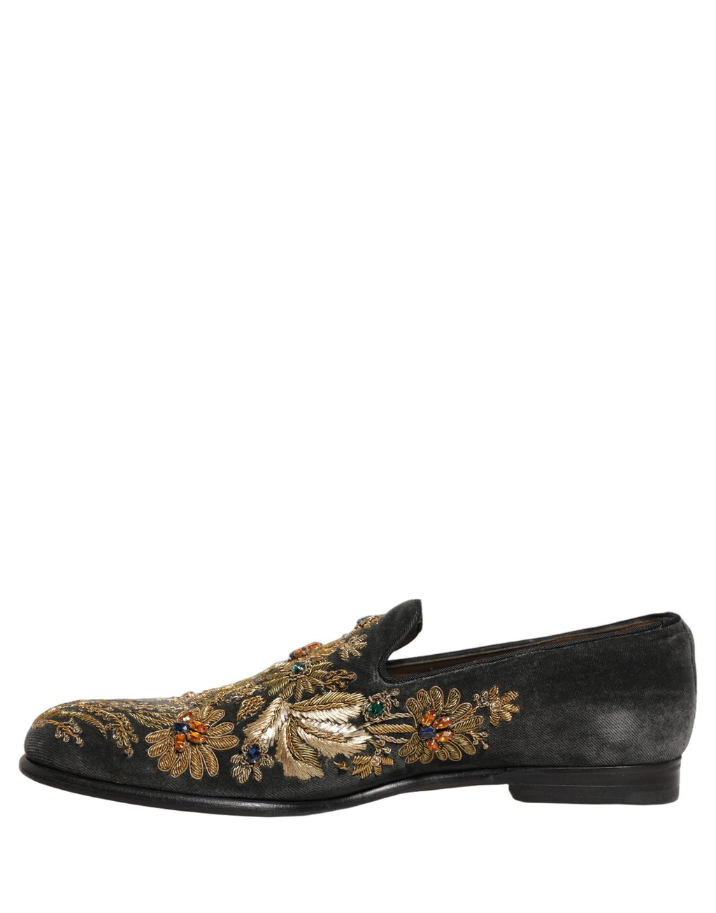 Dolce & Gabbana Black Velvet Embellished Dress Loafers Shoes