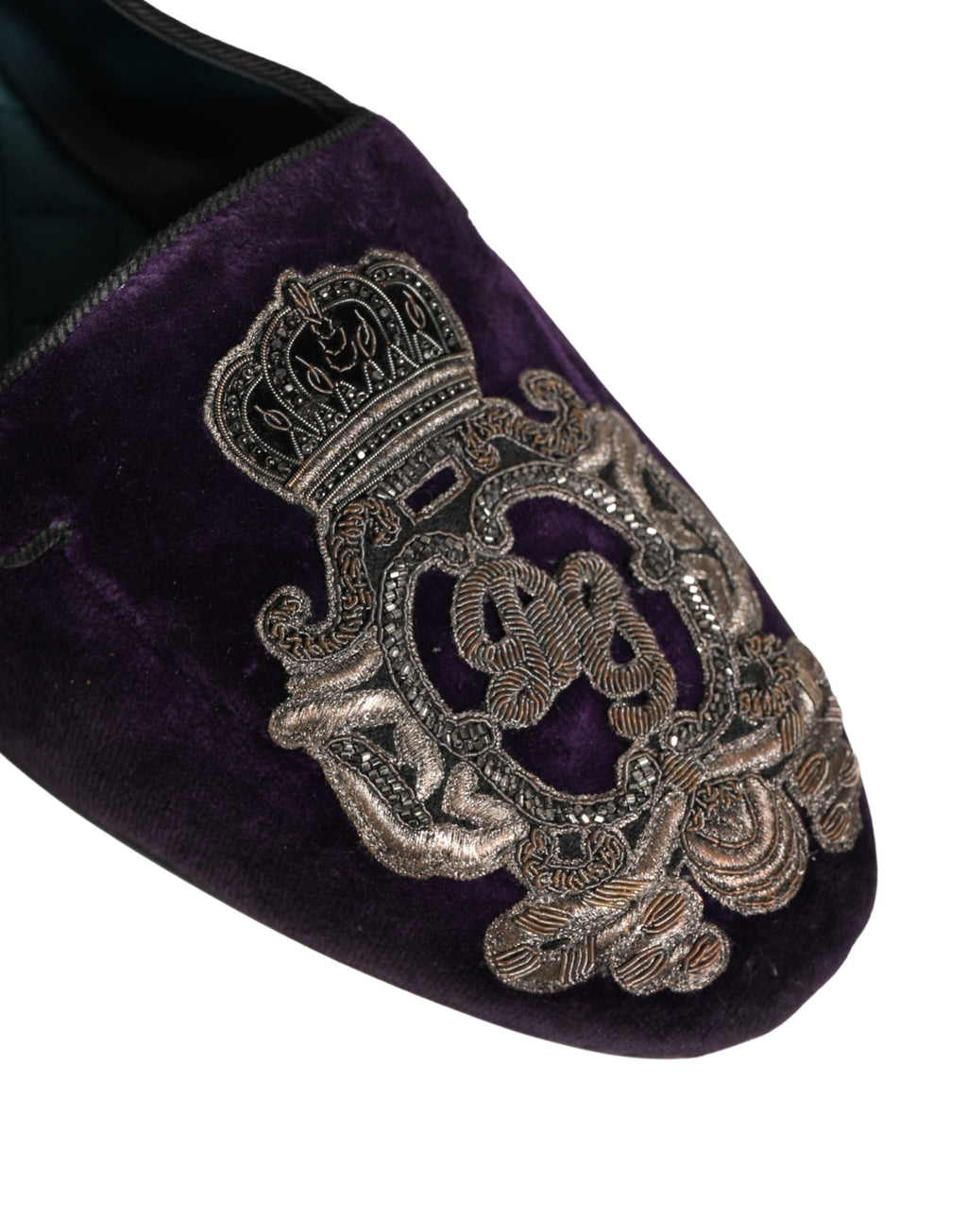 Dolce & Gabbana Purple Velvet Crown Embroidery Loafers Shoes