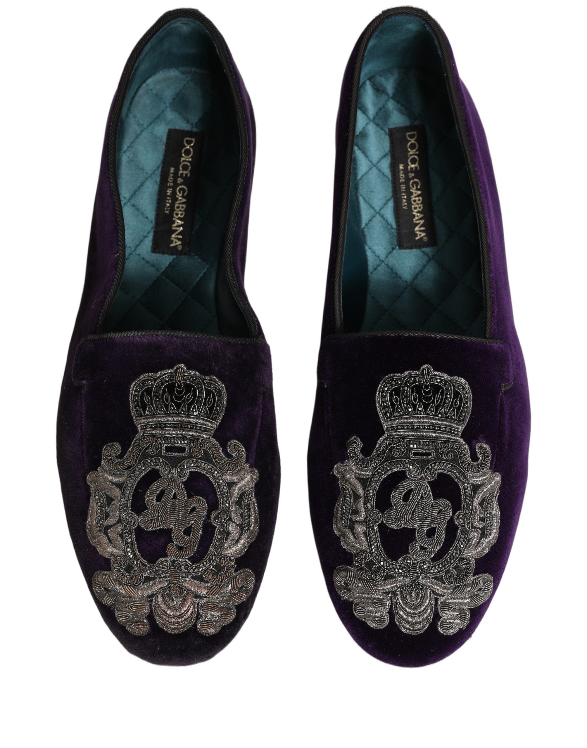 Dolce & Gabbana Purple Velvet Crown Embroidery Loafers Shoes