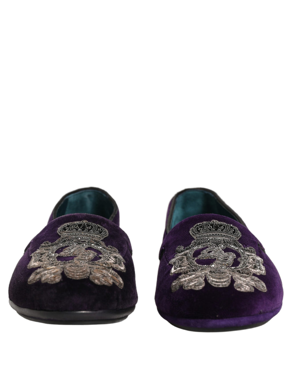 Dolce & Gabbana Purple Velvet Crown Embroidery Loafers Shoes