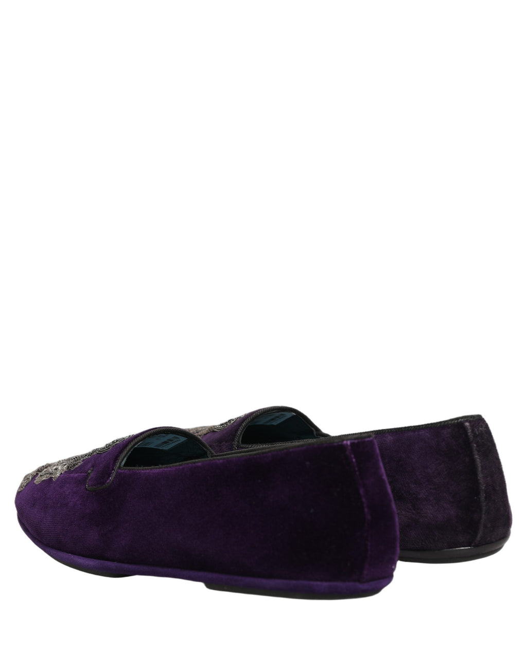 Dolce & Gabbana Purple Velvet Crown Embroidery Loafers Shoes