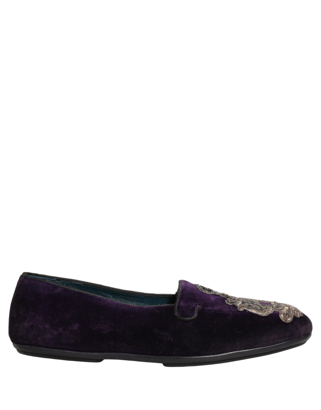 Dolce & Gabbana Purple Velvet Crown Embroidery Loafers Shoes