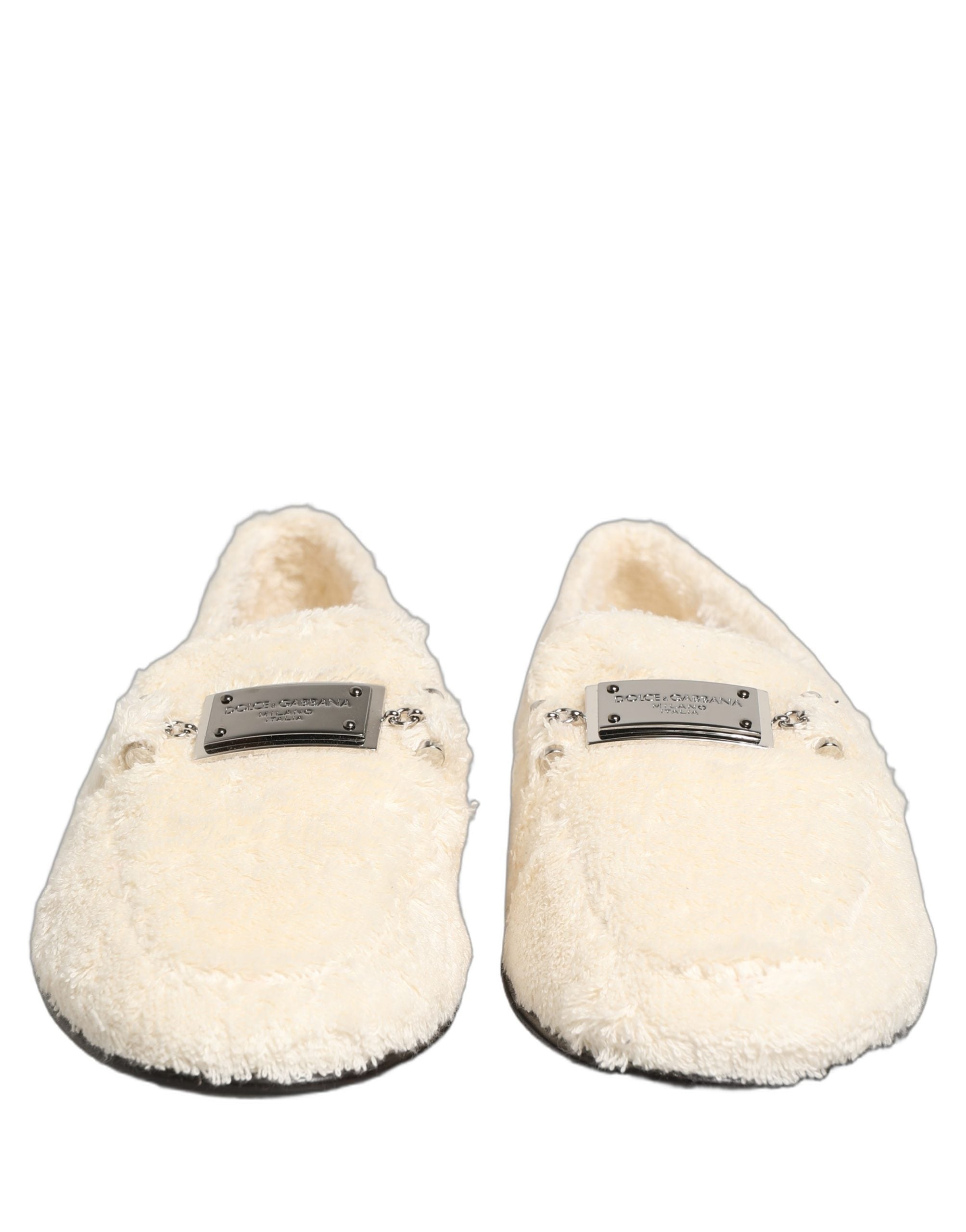 Dolce & Gabbana White Fur Shearling Men Dress Loafers Shoes