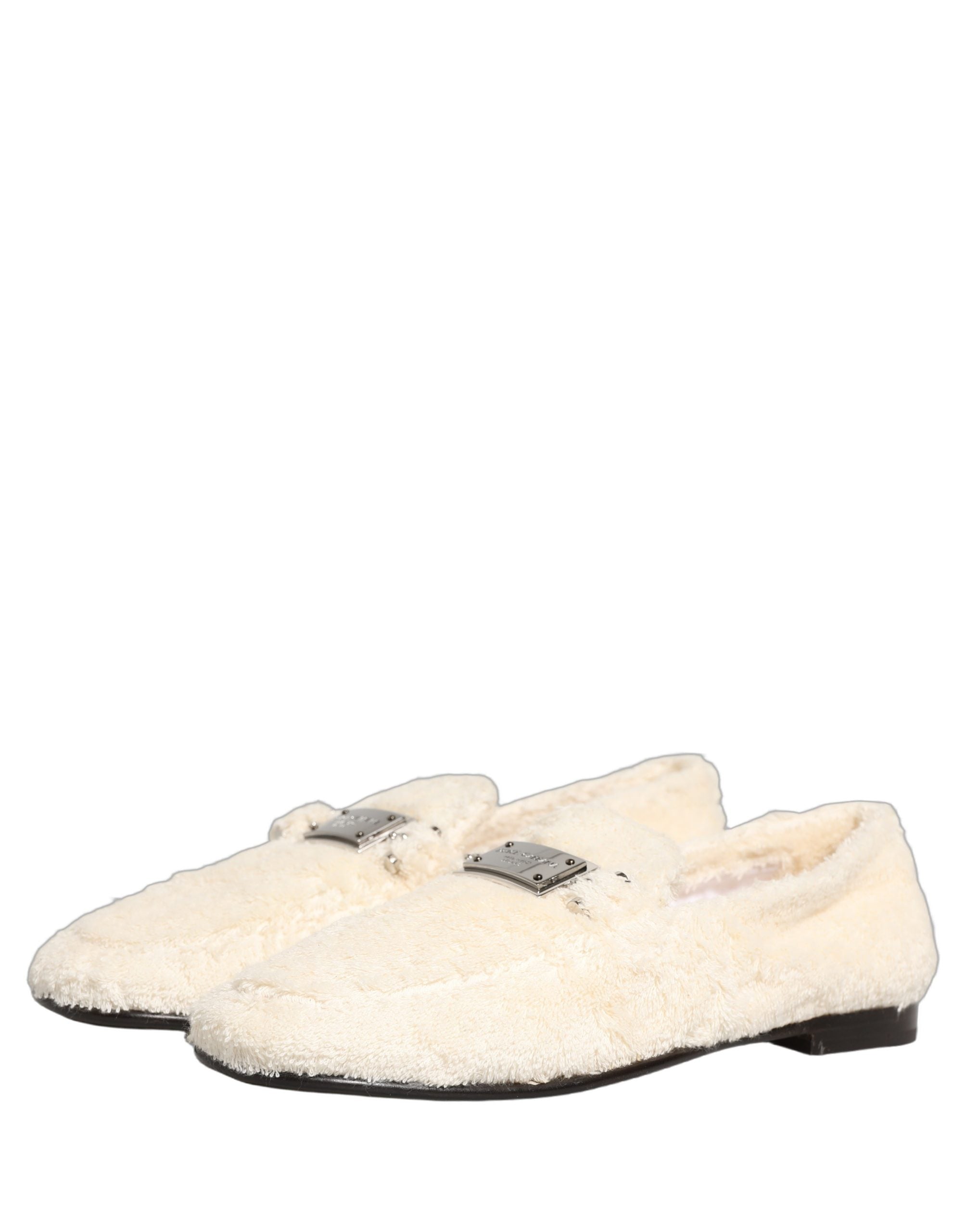 Dolce & Gabbana White Fur Shearling Men Dress Loafers Shoes