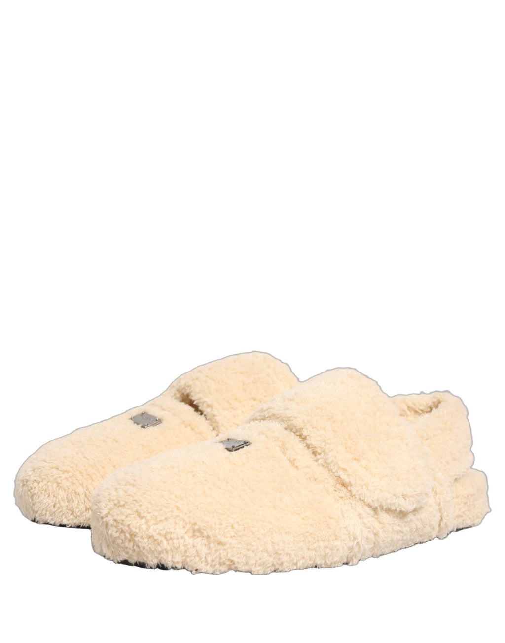 Dolce & Gabbana Beige Faux Fur Flats Men Slides Sandals Shoes