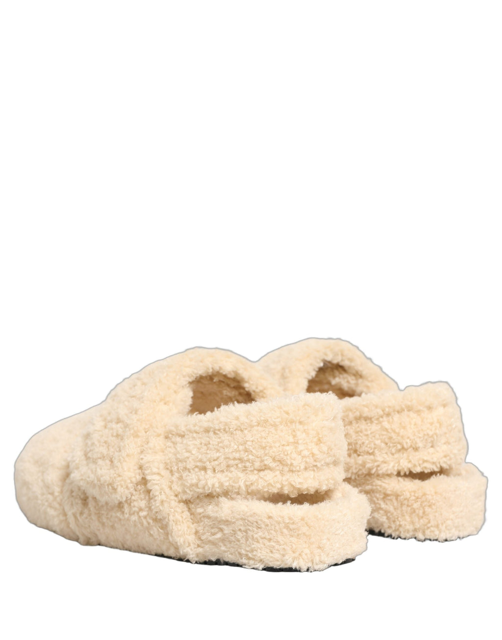 Dolce & Gabbana Beige Faux Fur Flats Men Slides Sandals Shoes