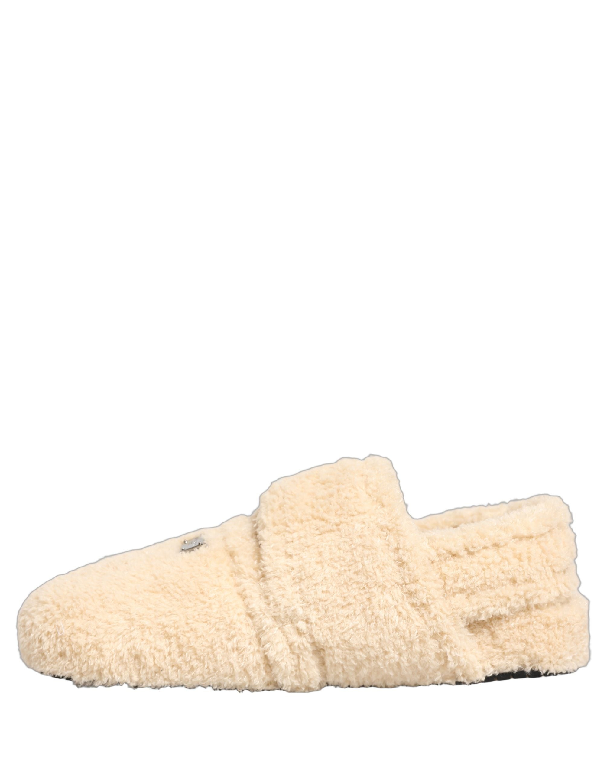 Dolce & Gabbana Beige Faux Fur Flats Men Slides Sandals Shoes