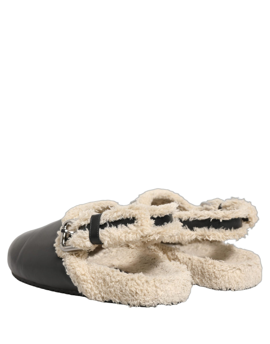 Dolce & Gabbana Beige Black Fur Shearling Slides Sandals Shoes
