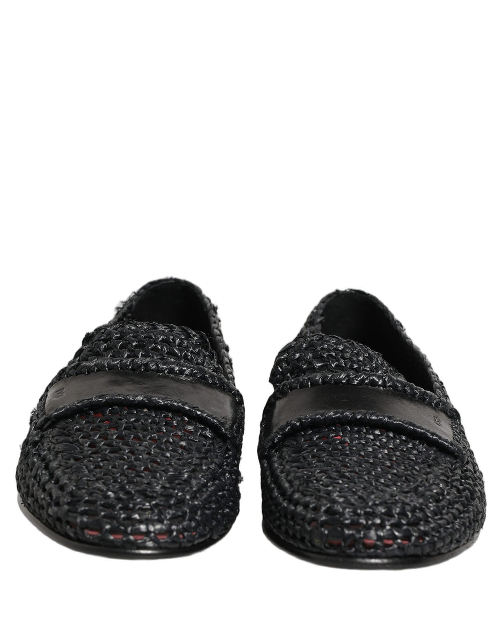 Dolce & Gabbana Black Woven Raffia Slip On Loafers Shoes