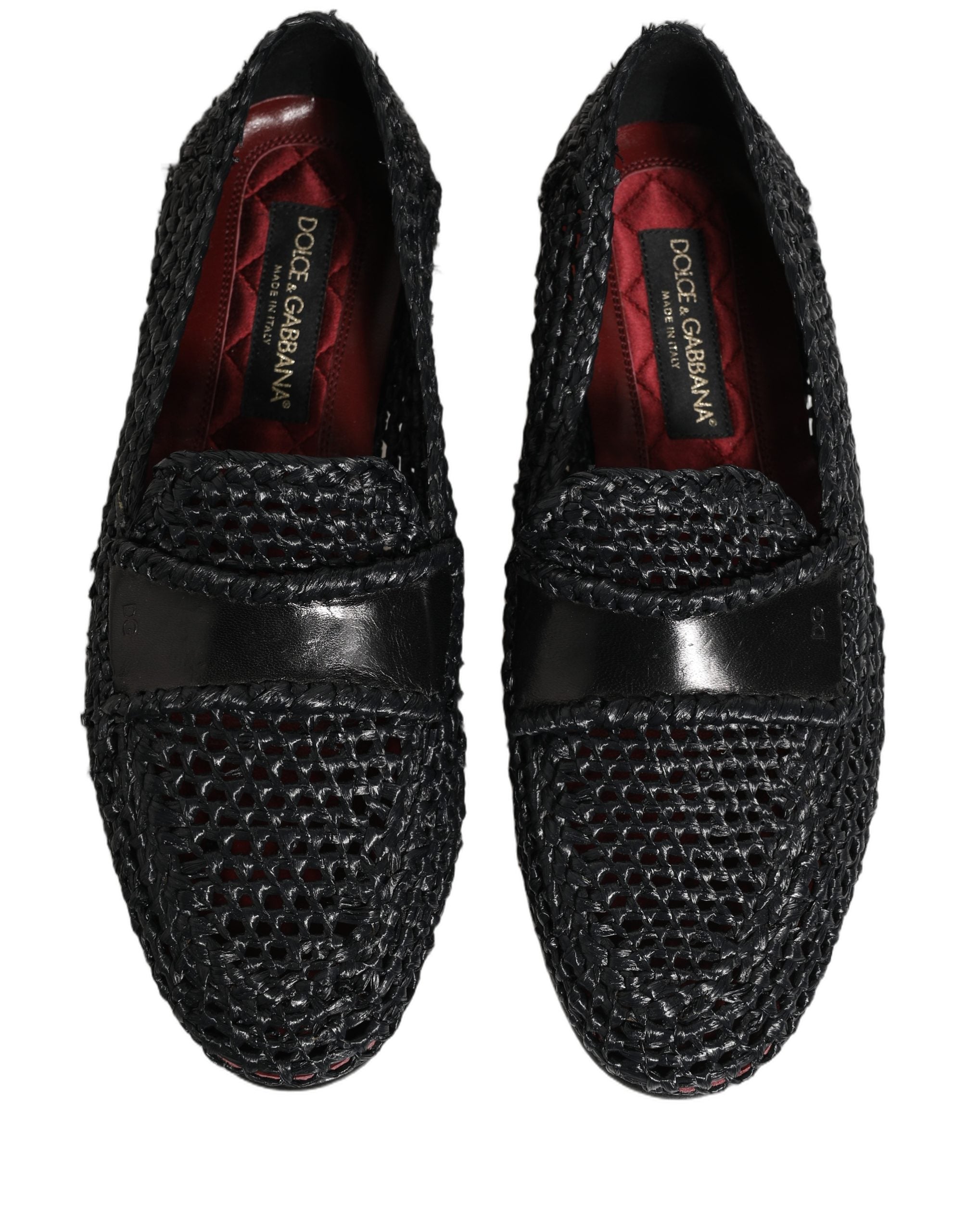 Dolce & Gabbana Black Woven Raffia Slip On Loafers Shoes