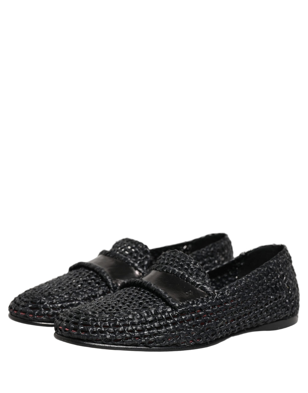 Dolce & Gabbana Black Woven Raffia Slip On Loafers Shoes