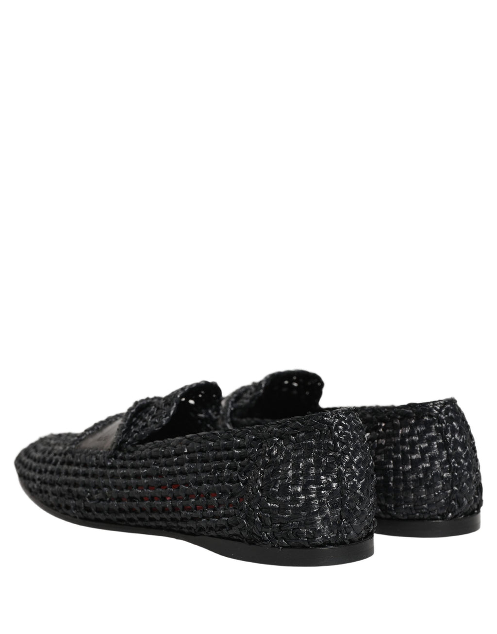Dolce & Gabbana Black Woven Raffia Slip On Loafers Shoes