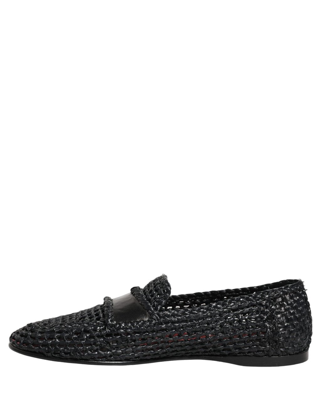 Dolce & Gabbana Black Woven Raffia Slip On Loafers Shoes