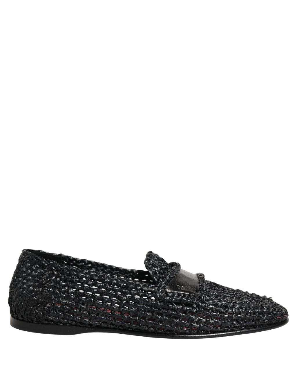 Dolce & Gabbana Black Woven Raffia Slip On Loafers Shoes