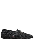 Dolce & Gabbana Black Woven Raffia Slip On Loafers Shoes