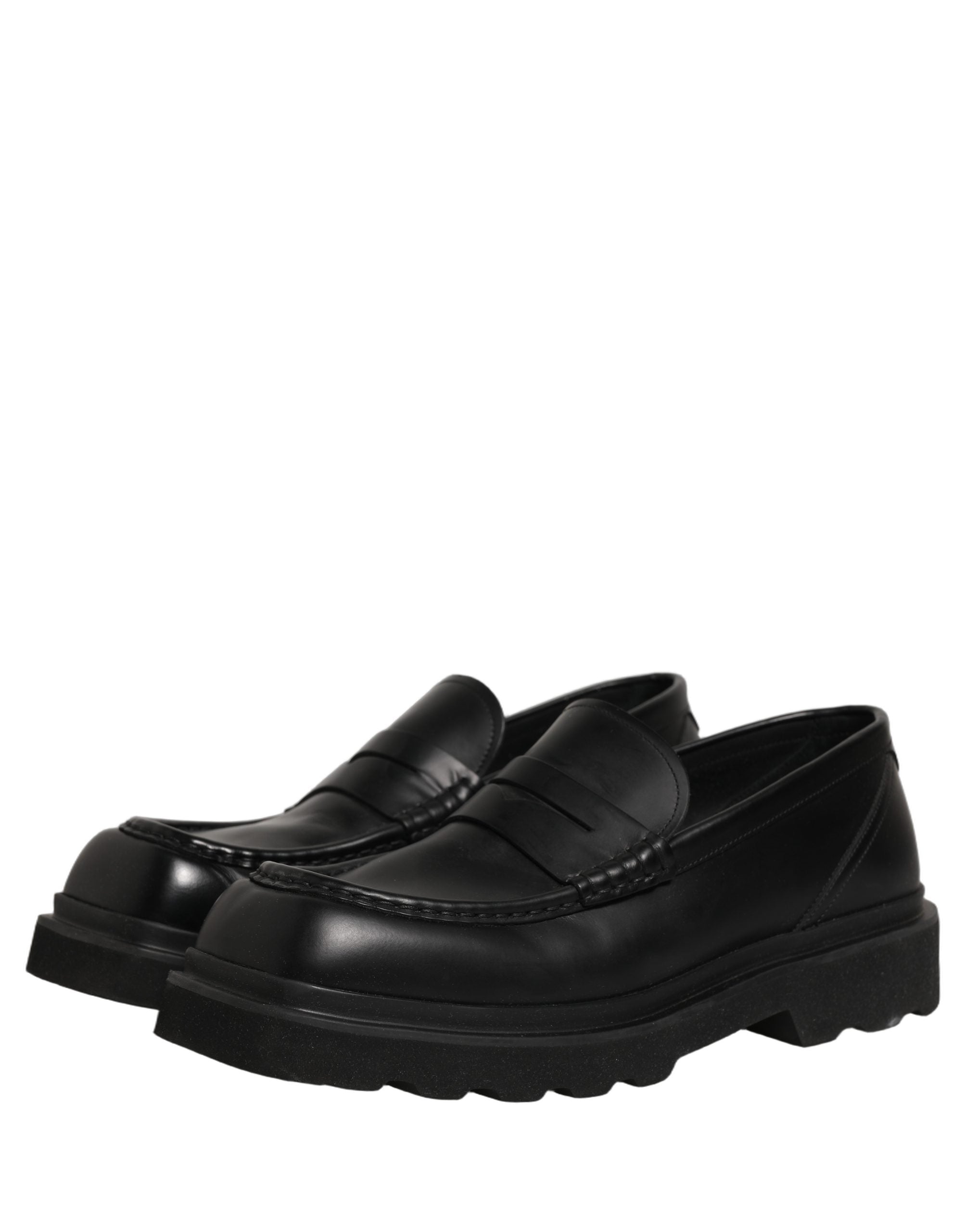 Dolce & Gabbana Black Calfskin Leather Men Dress Loafer Shoes