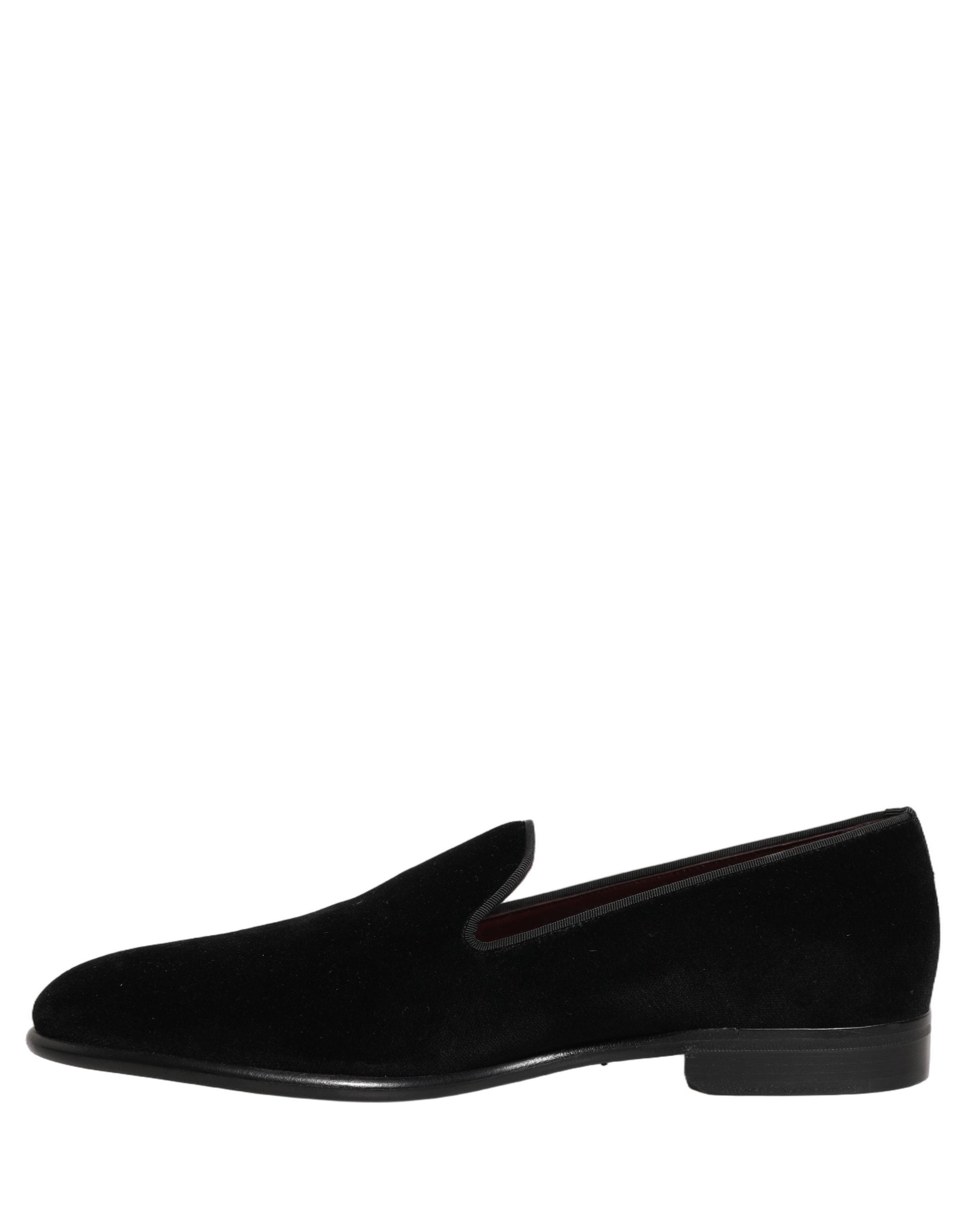 Dolce & Gabbana Black Velvet Loafers Formal Men Dress Shoes