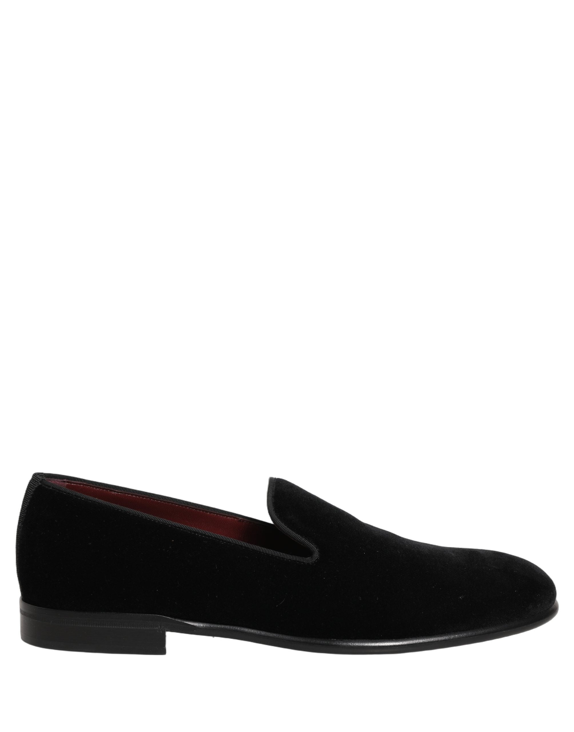 Dolce & Gabbana Black Velvet Loafers Formal Men Dress Shoes