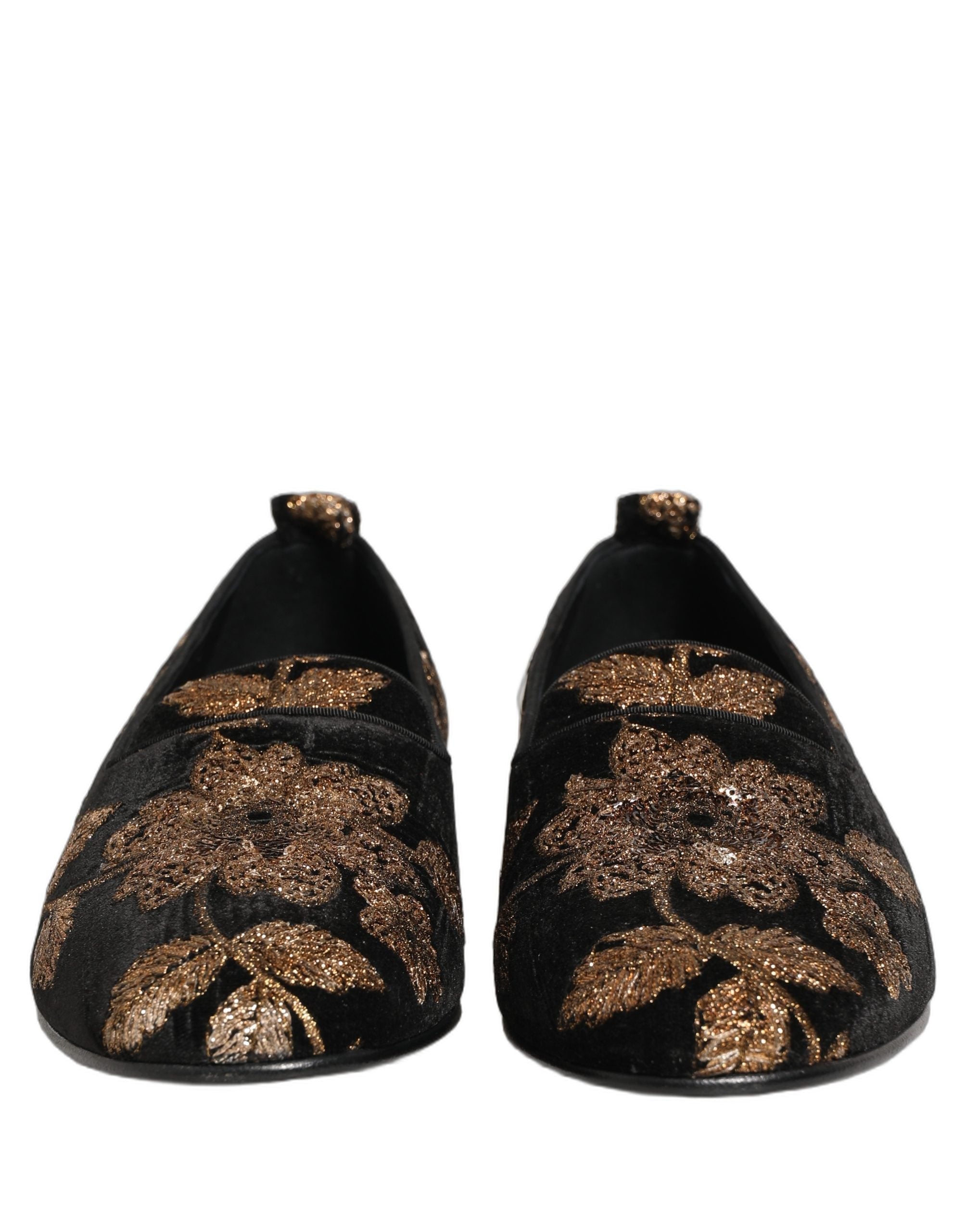 Dolce & Gabbana Black Floral Jacquard Dress Loafers Shoes