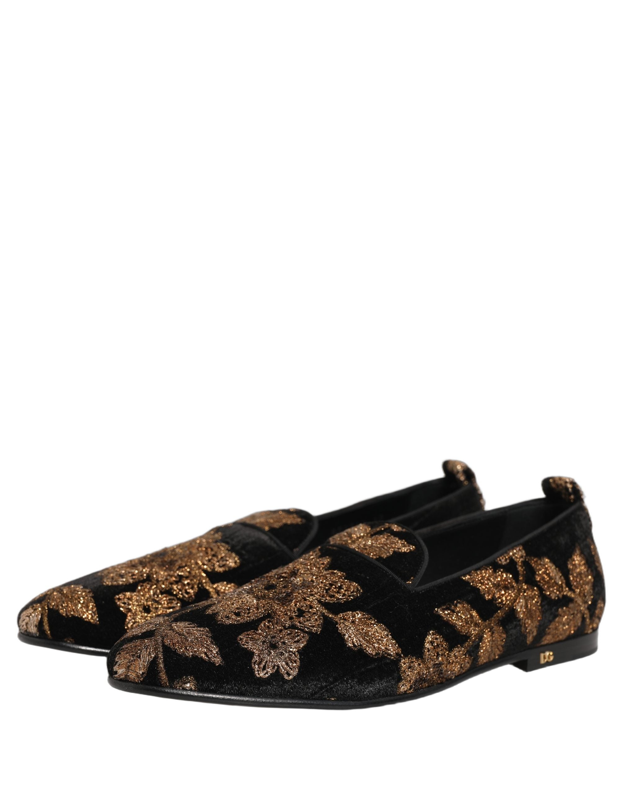 Dolce & Gabbana Black Floral Jacquard Dress Loafers Shoes