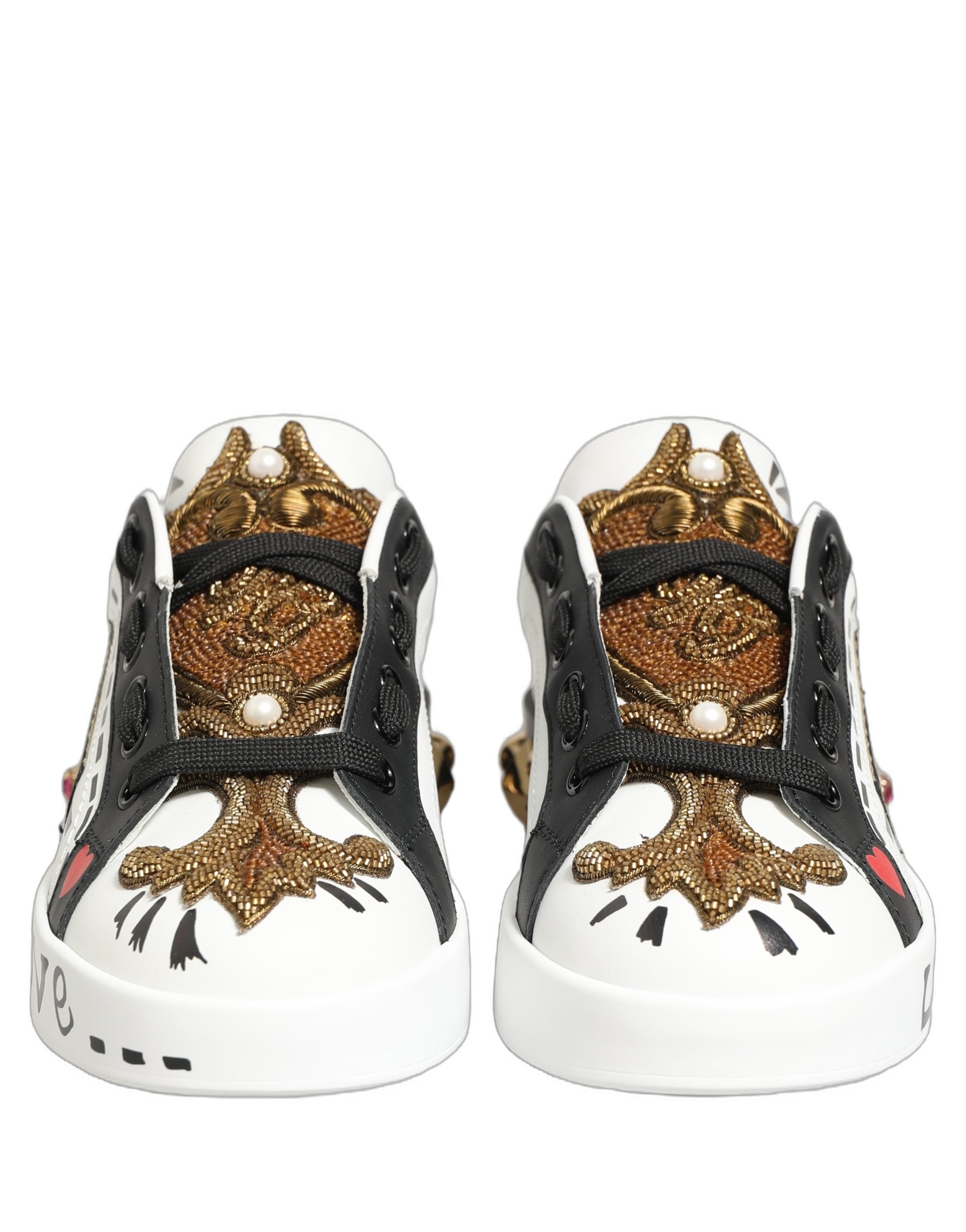 Dolce & Gabbana White Gold Studded Portofino Sneakers Shoes