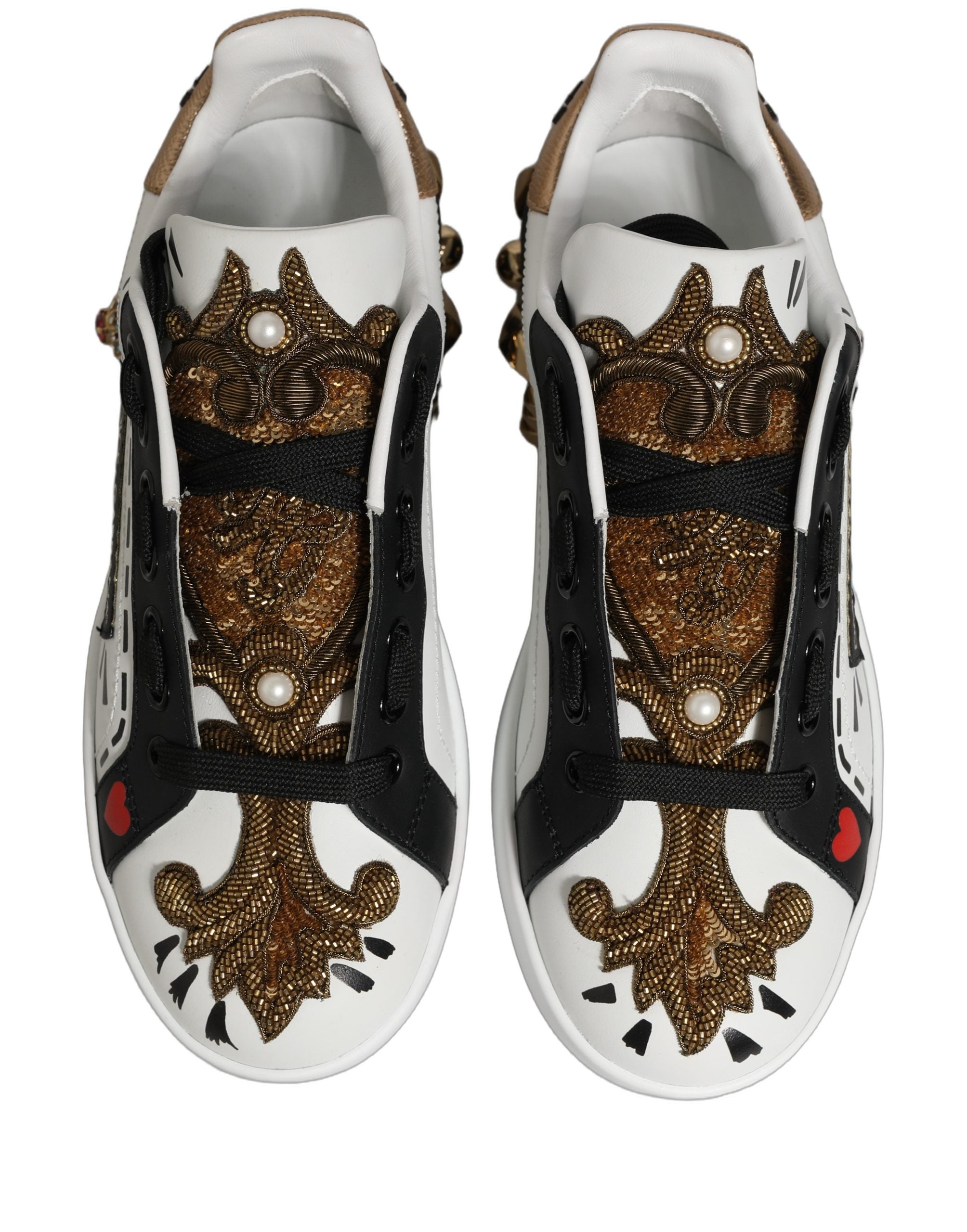 Dolce & Gabbana White Gold Studded Portofino Sneakers Shoes