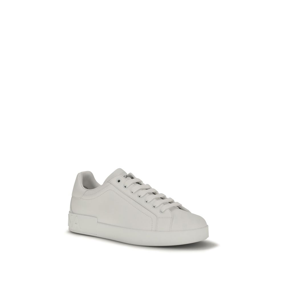 Dolce & Gabbana White Calf Leather Bos Taurus Low Top Sneakers