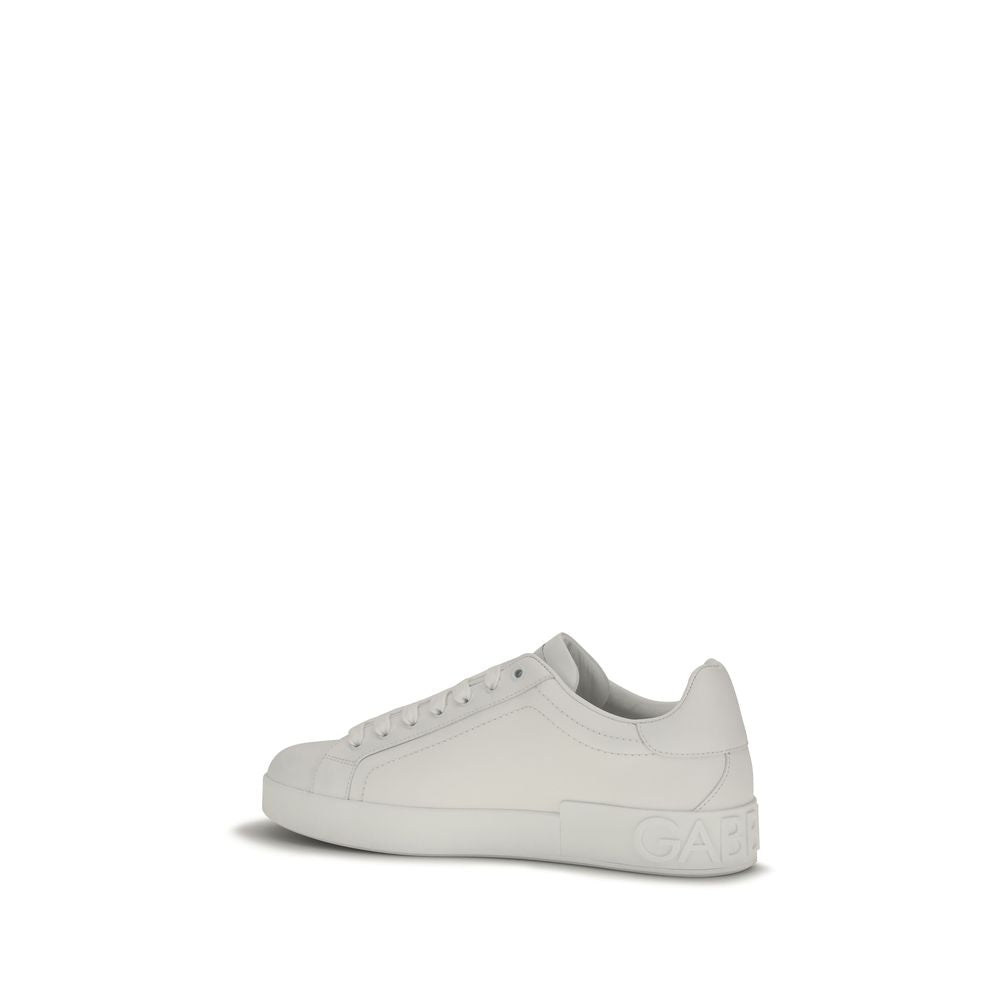 Dolce & Gabbana White Calf Leather Bos Taurus Low Top Sneakers