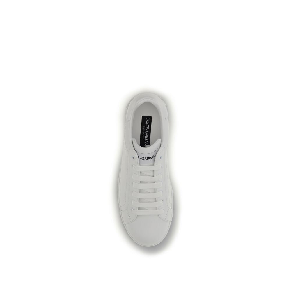 Dolce & Gabbana White Calf Leather Bos Taurus Low Top Sneakers