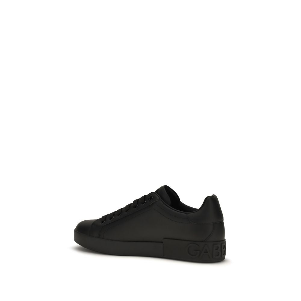 Dolce & Gabbana Black Calf Leather Bos Taurus Low Top Sneakers