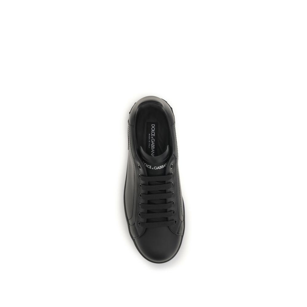 Dolce & Gabbana Black Calf Leather Bos Taurus Low Top Sneakers