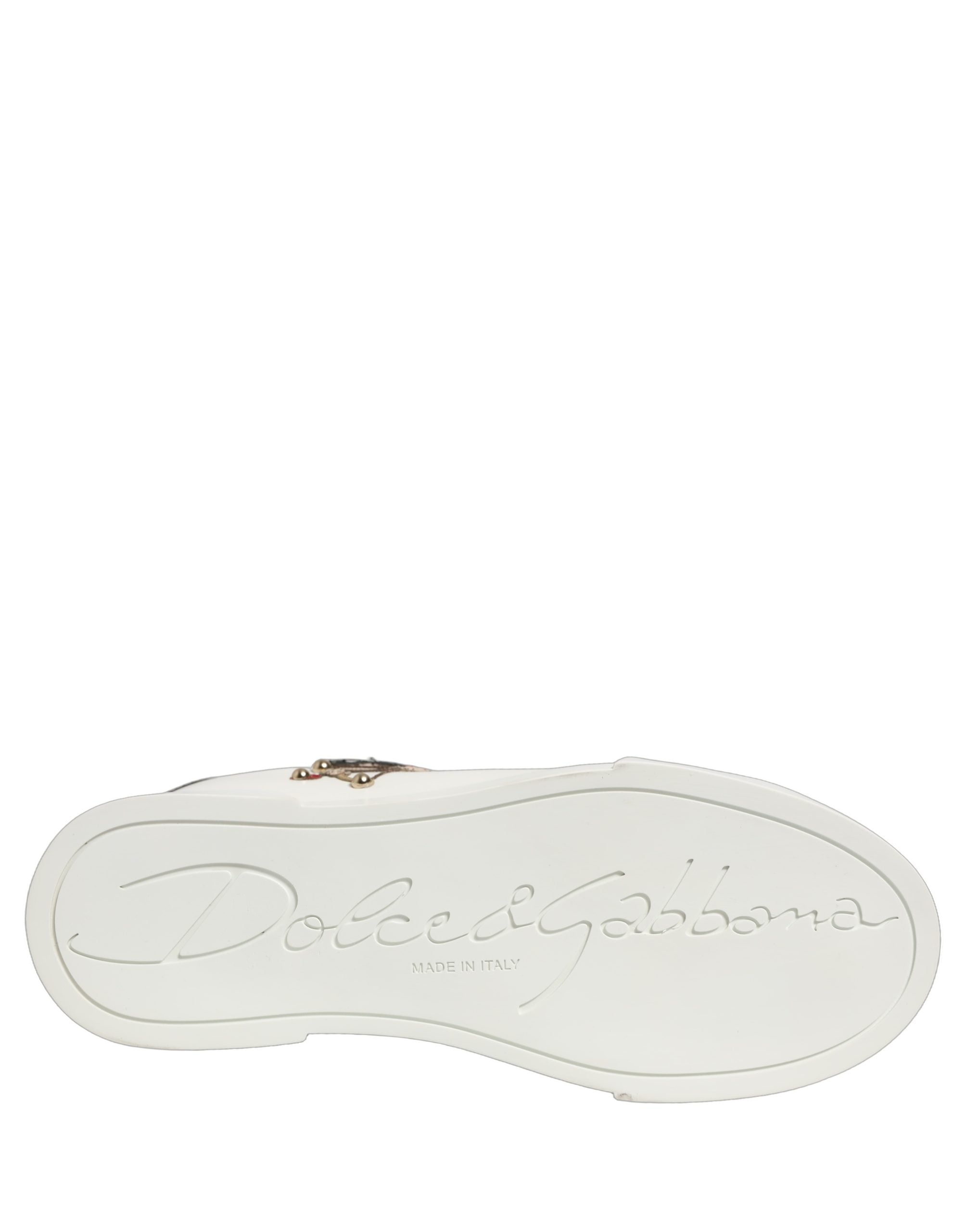 Dolce & Gabbana White Patch Calfskin Nappa Portofino Sneakers Shoes
