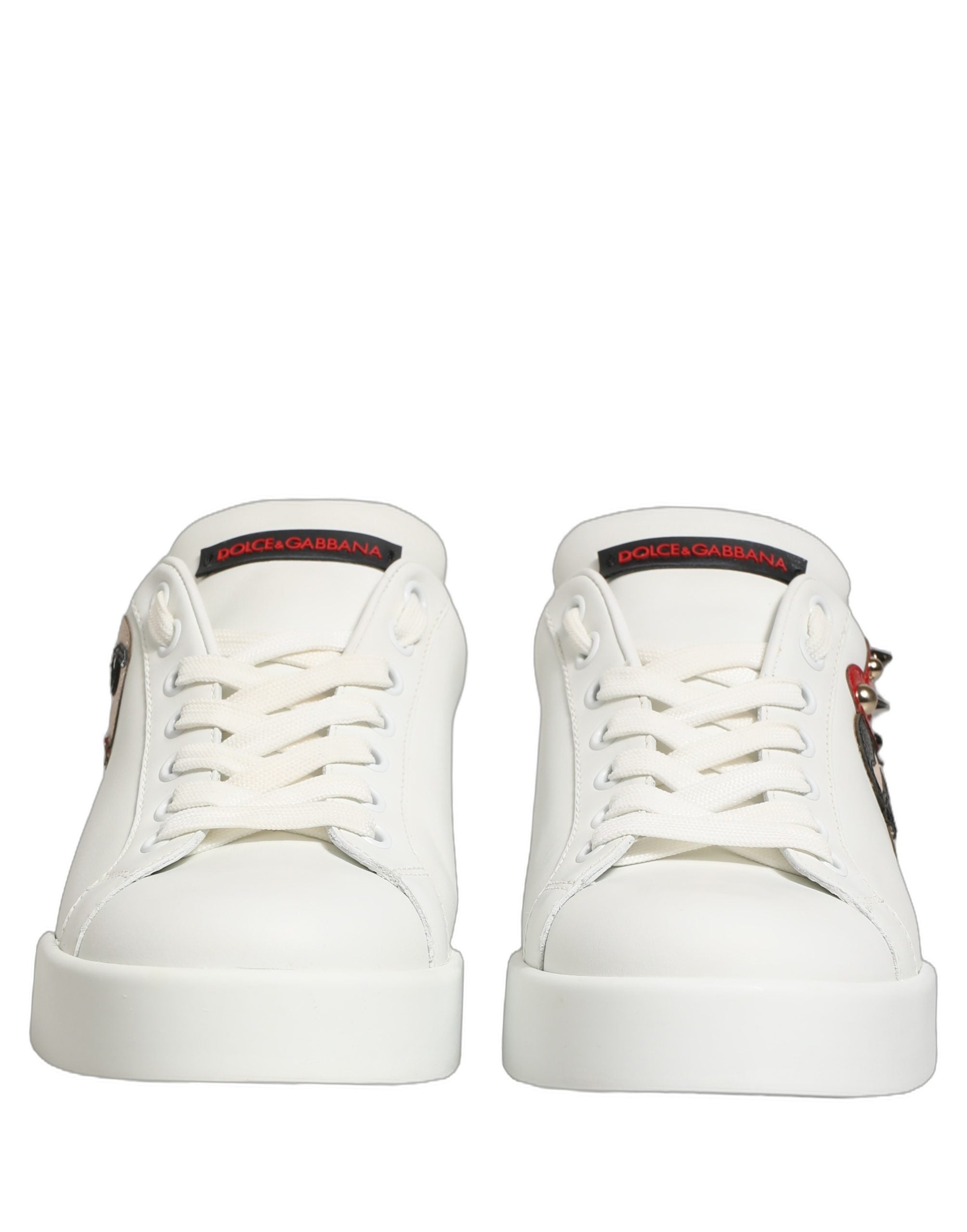 Dolce & Gabbana White Patch Calfskin Nappa Portofino Sneakers Shoes