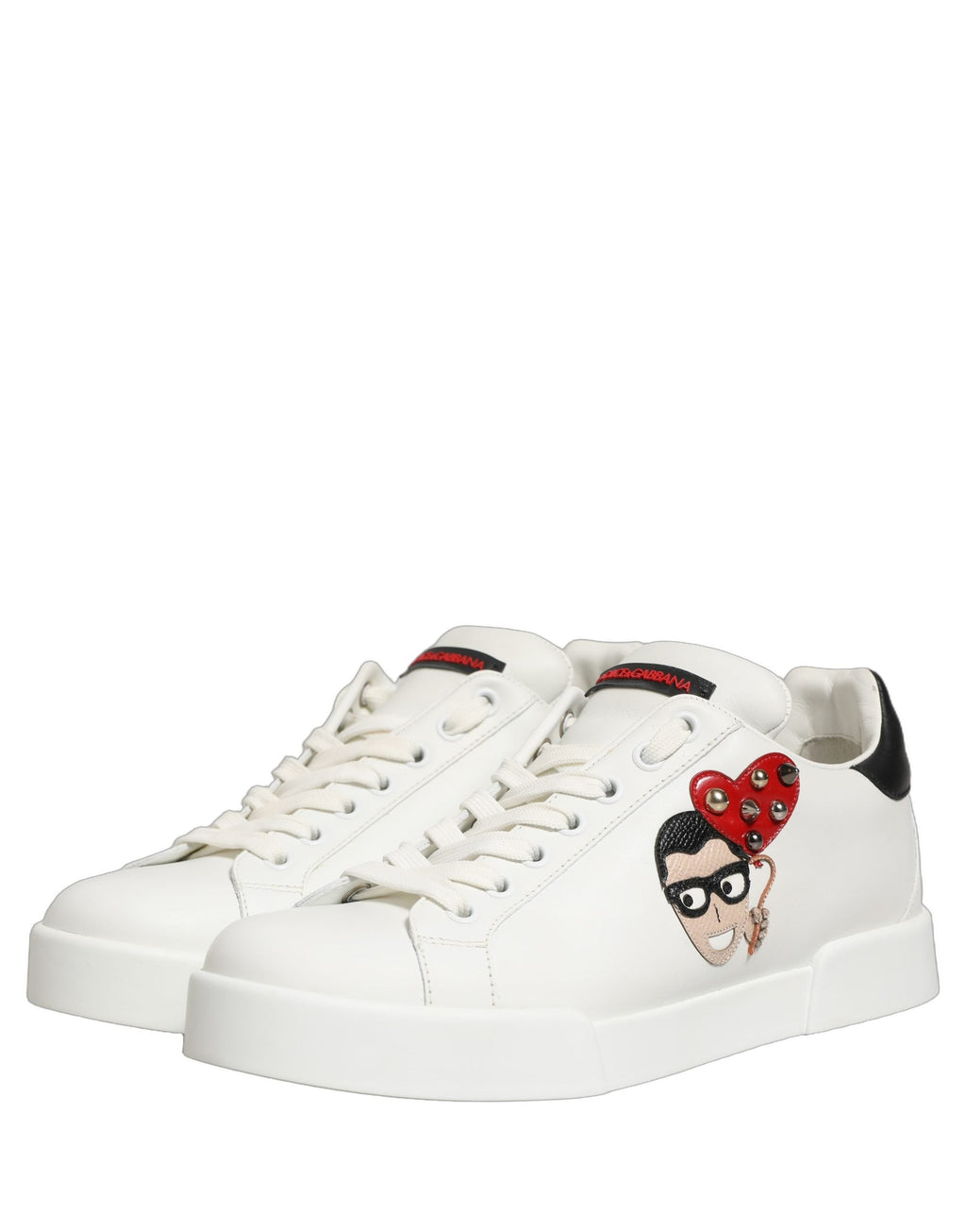 Dolce & Gabbana White Patch Calfskin Nappa Portofino Sneakers Shoes