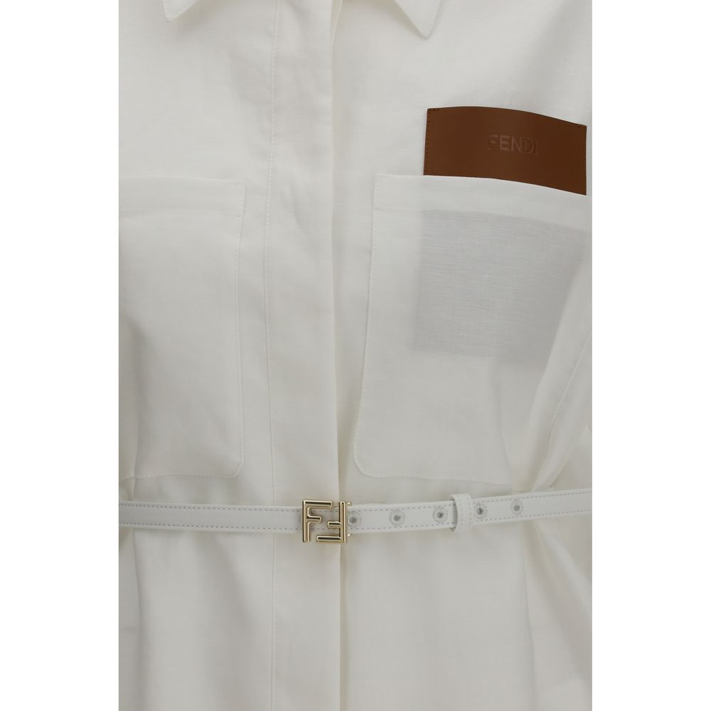 Fendi White Linen Full-Length Jacket